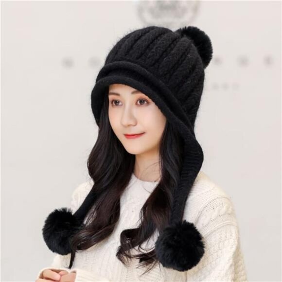 Women\'s Winter Peruvian Cover Ears Beanie Hat, Black main image 5
